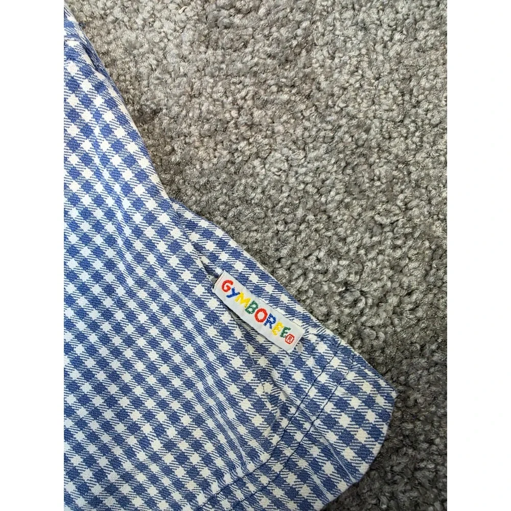 Vintage Gymboree Blue White Gingham Baseball Shortall Overalls Kids Small 90s